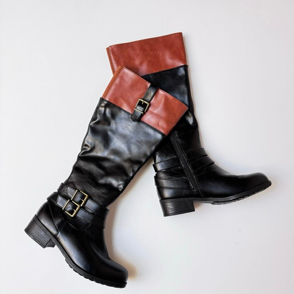 Solanz Brown & Black Knee High Boots Women's 6.5M